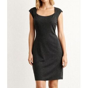 Bailey 44 Dress Women M Black Gray Bodycon Sheath Faux Vegan Leather Office Knit
